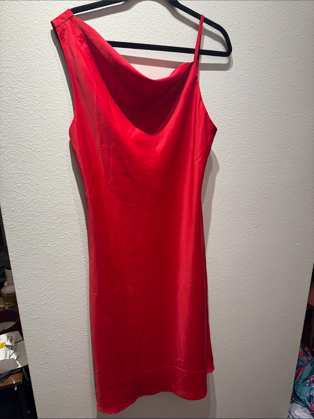 Lulu's Red One-Shoulder Satin Dress